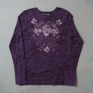 Realtree Camo Thermal Shirt Small Womens Purple Long Sleeve Waffle Knit Y2K